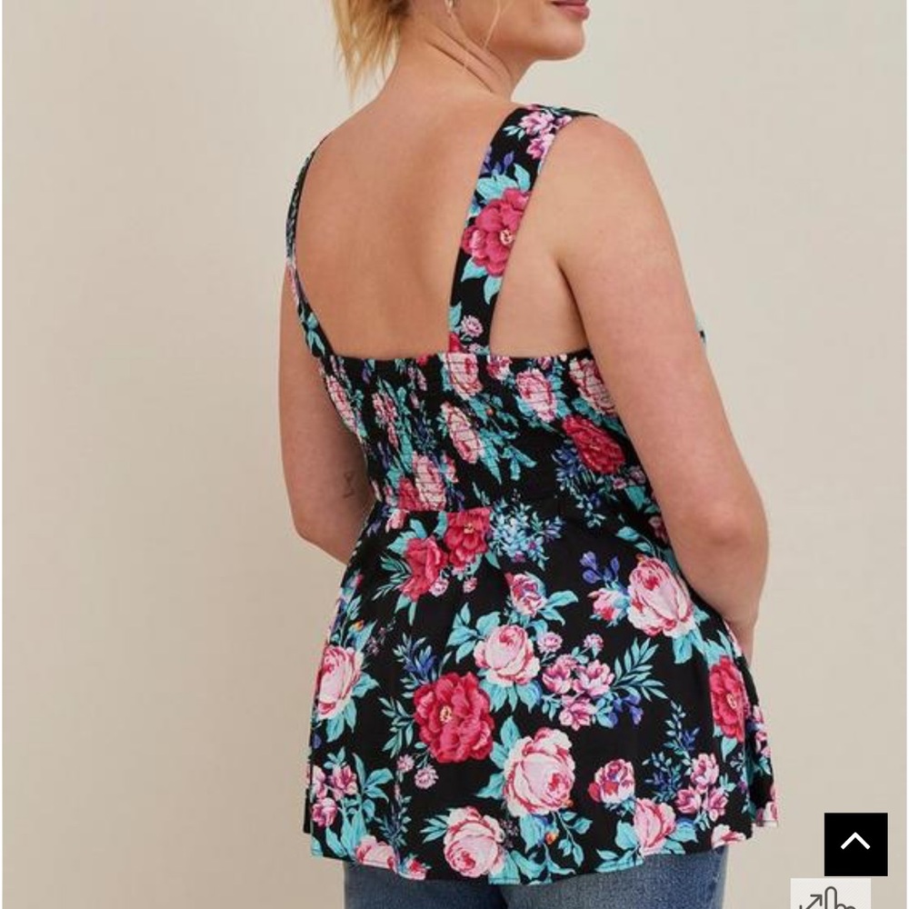 Torrid Rayon Slub Smocked Waist Button-Front Tank - Picture 2 of 2